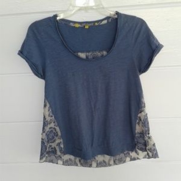 Anthropologie Little Yellow Button Blue Top XS - Picture 4 of 8